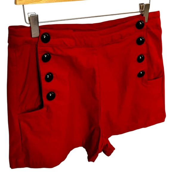 Women's Voodoo Vixen Sailor Retro Style High Rise Bombshell Shorts, XL, Red - Picture 3 of 16